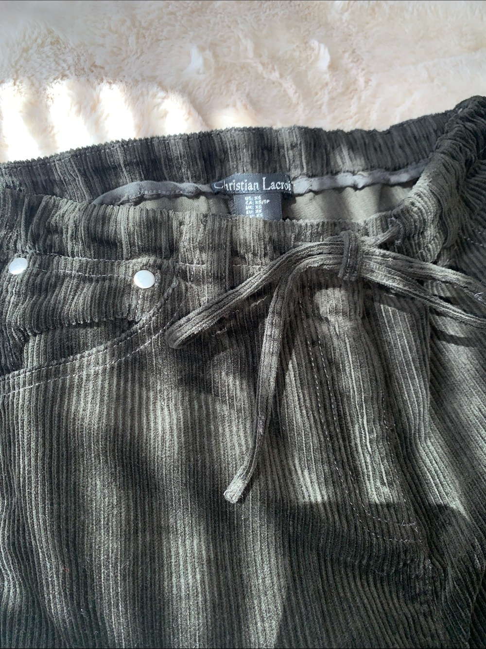 Christian Lacroix Dark Olive Corduroy Drawstring Trousers